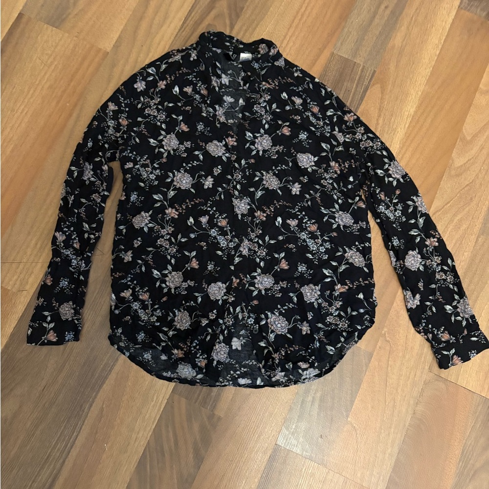 Divided Black Floral Women's Blouse